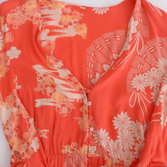 Free People Mixed Print Twist Orange Floral Boho  Maxi Dress XS - Picture 16 of 16